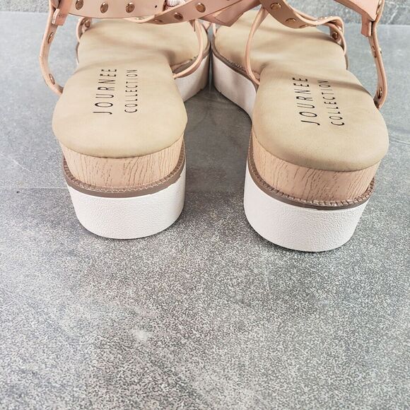Journee Collection Platform Sandals sz 11 Pink Leather Wedge Cushioned Shoes - Picture 4 of 12